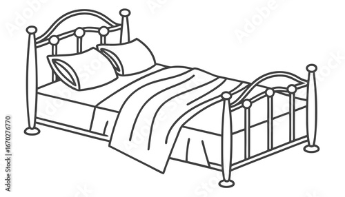 Simple line icon of bed, symbolizing comfort and intimacy, ideal for wedding and marriage-related themes in invitations or decorations