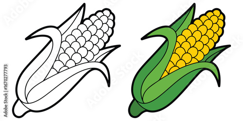 CORN  outline coloring book page line art  silhouette VECTOR ILLUSTRATION