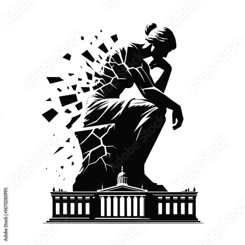 Silhouette breaking from base against columns