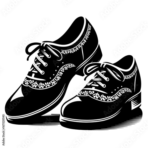 Decorative black shoes with floral patterns illustration