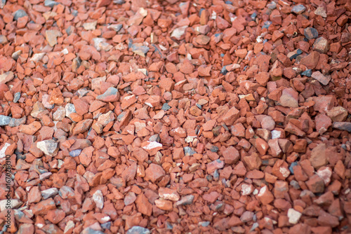 Closeup view of crushed red brick aggregate for construction