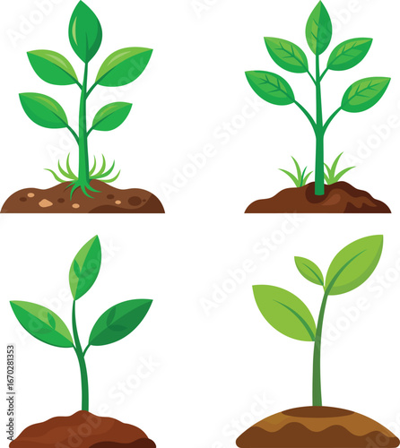 A young green plant with visible roots growing in rich soil, symbolizing growth, sustainability, and environmental health, set against a vibrant sky and lush landscape