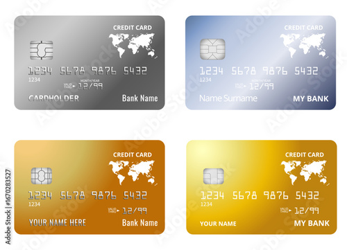 Collection of credit card template design isolated on a white background. Set of credit card template