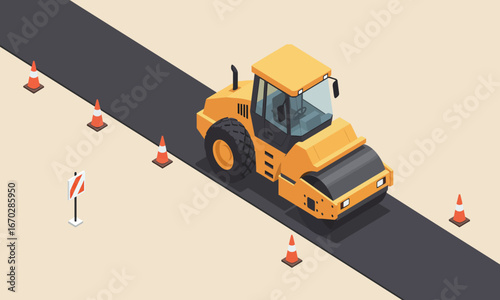 Hydraulic Construction Flat Work Road Roller Compacting Asphalt with Safety Cones
