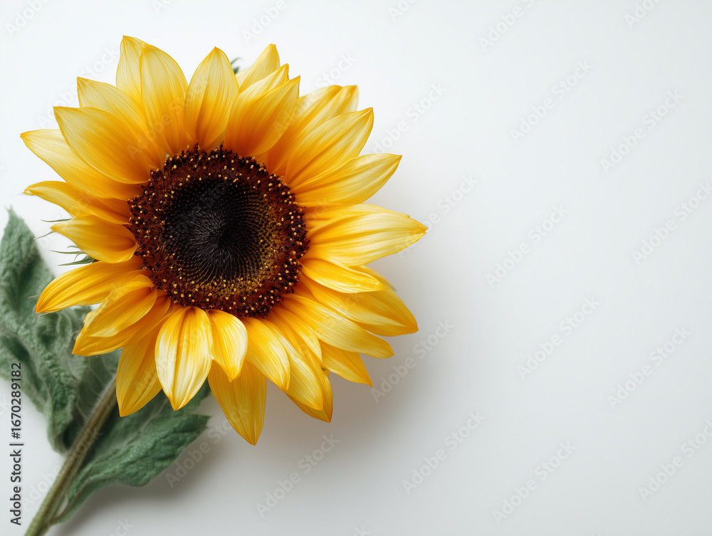 Fototapeta premium Bright Sunflower on White Background with Copy Space