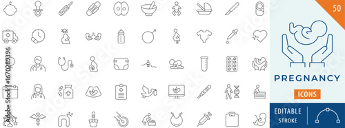 Pregnancy icon collection set. Editable stroke.