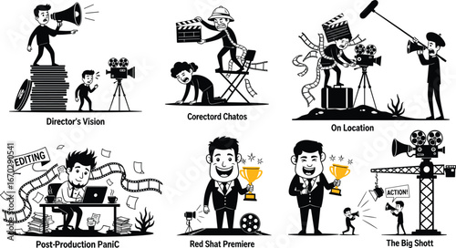 Film production stages, movie making process, director's vision, video shoot, editing workflow, post-production, red carpet, award show, filmmaking industry