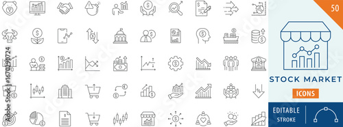 Stock market icon collection set. Editable stroke.