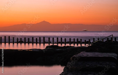 Sunset over natural sea pool