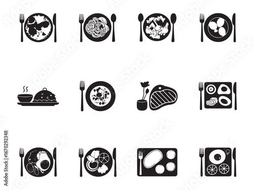 Food Serving Plate Icon Set – Vol.4 | Buffet & Catering Vector Pack