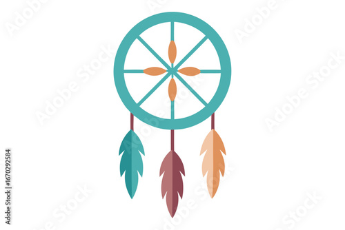 Boho Dreamcatcher with Peace Symbols and Feathers Vector.
