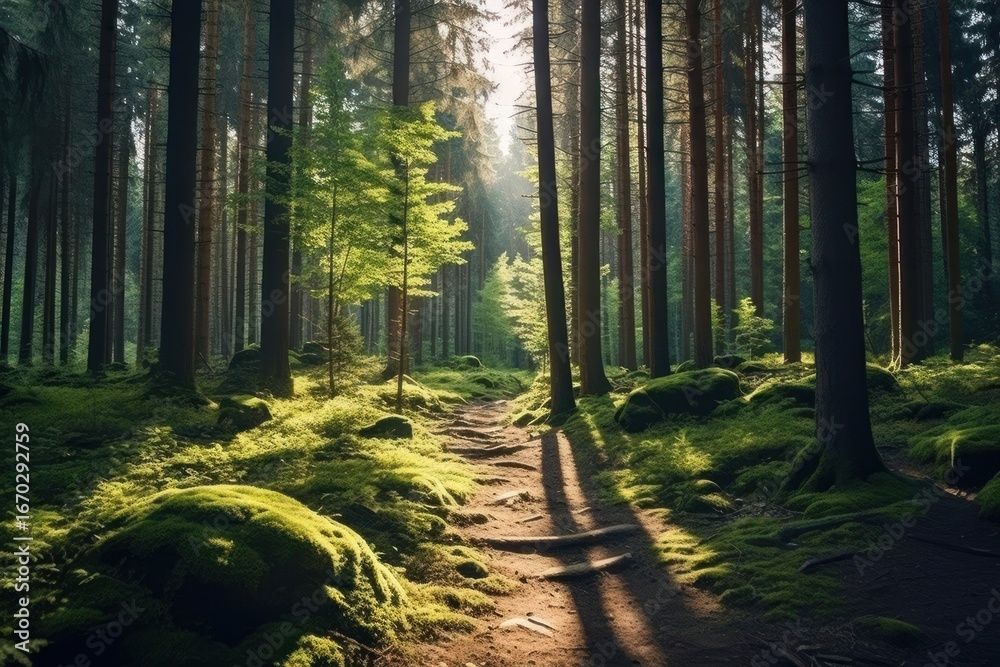 Fototapeta premium Nature background forest landscape sunlight.