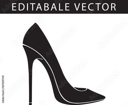 Elegant High Heel Shoe Silhouette Editable Fashion Vector Design. Classic silhouette designed.