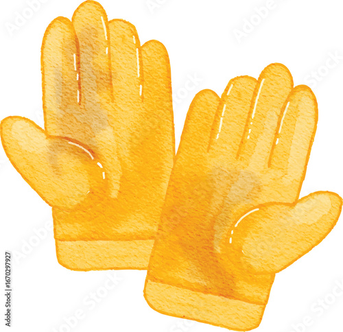 Watercolor yellow gardening gloves gardening tools