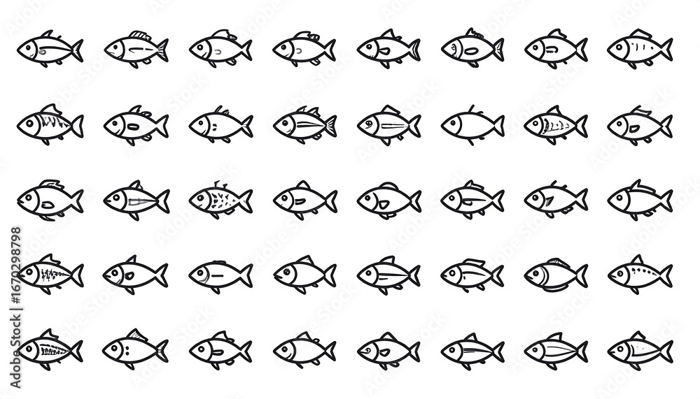 Fototapeta premium Various fish line art