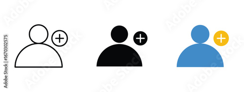 Follow iconAccount add user people icon and plus, create friend group personal or public group, online new member profile name Eps 10 vector. illustration