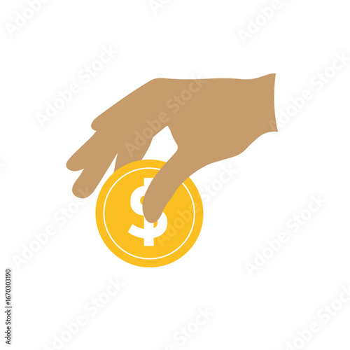 Transaction icon. Symbol of giving money. Hand giving dollar coins. paying, economy, money. Flat design style.