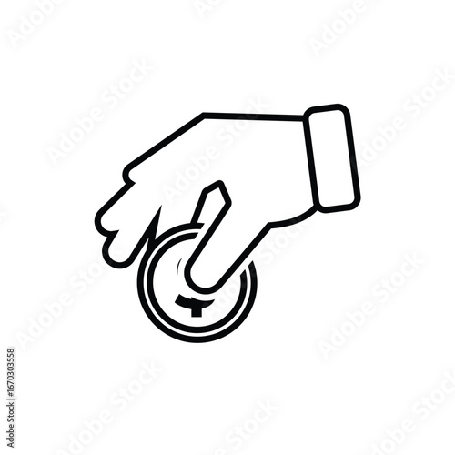 Transaction icon. money. Hand giving dollar coins. paying, economy, dollar. Outline design style
