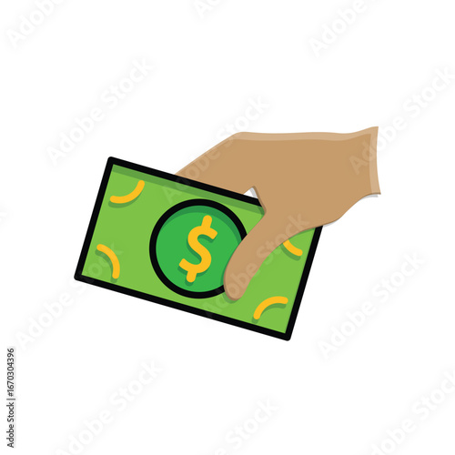 Transaction icon. Symbol of giving money. Hand giving banknotes. paying, economy, money. Isometric design style.