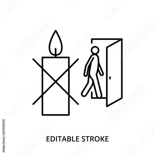 Never leave burning candle unattended icon, editable stroke