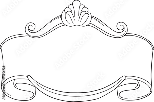 Blank ribbon banner with a decorative shell accent, perfect for adding text or logos. This versatile vector can be used for titles, labels, headers, certificates, or any design needing a classic.