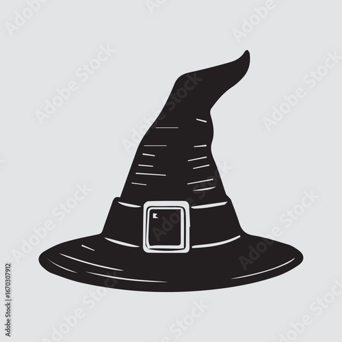 Black witch hat with silver buckle and white stripes halloween