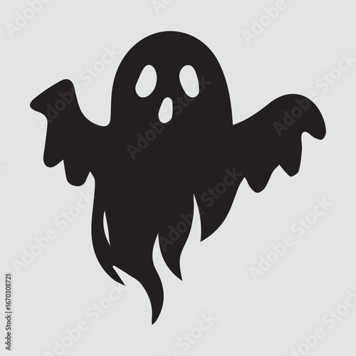 Black ghost with wavy arms and tail halloween spooky