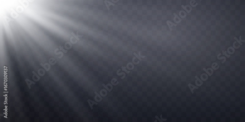Silver lens flare. Sun flash with rays spotlight and bokeh. Grey glow flare light effect. Vector illustration.