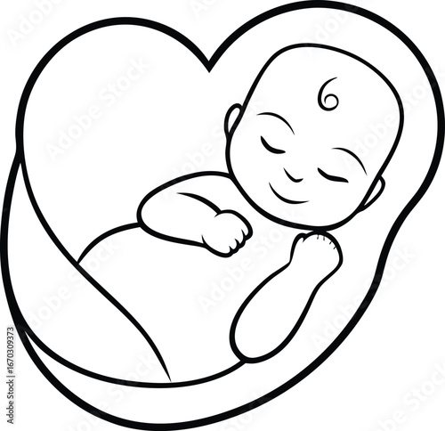 Sleeping baby in a heart shape