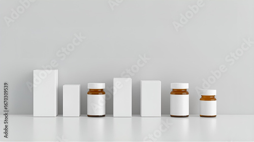 Wallpaper Mural Medical Packaging Mockup with Blank  Boxes and Pill Bottles, Clinical Studio Setup, Professional Pharmacy Product Display Torontodigital.ca