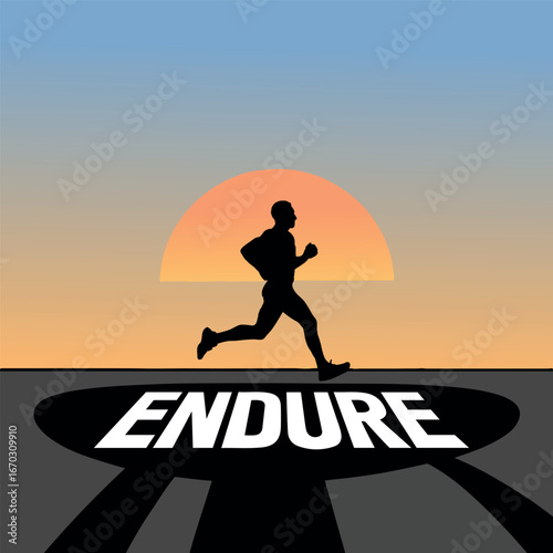 Silhouette of a runner with sun background promoting endurance and perseverance athletic achievement and motivational message for fitness lifestyle and marathon training success