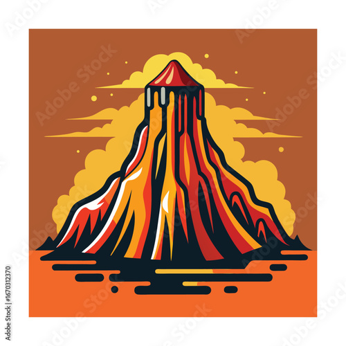 Abstract Volcano Eruption with Lava Flow magma mountain