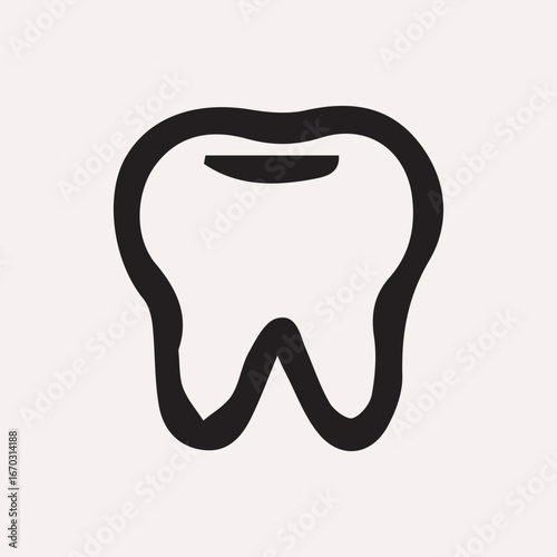 Black tooth outline on pale pink background dental health
