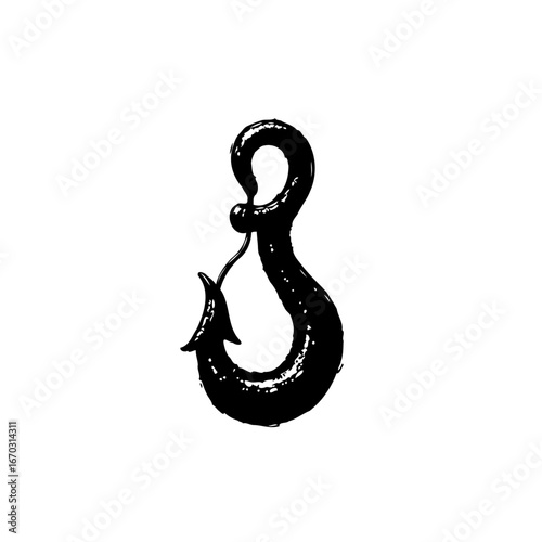 Abstract hook drawing a primitive style, symbol of a twisting, turning adventure of chance and
