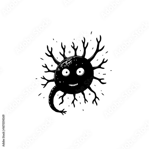 Abstract creature illustration with whimsical facial expression suitable for playful and creative