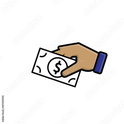 Transaction icon. money. Hand giving banknotes. paying, economy, dollar. Isometric design style.