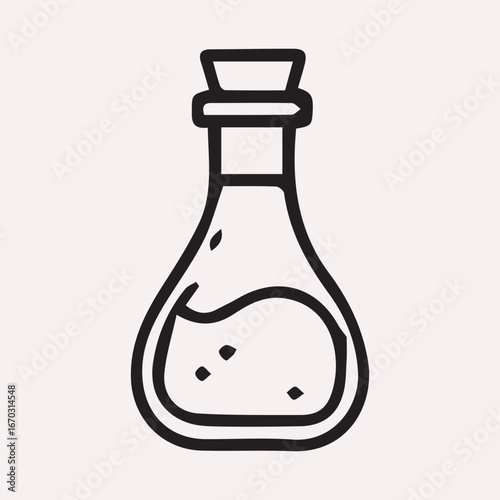 Black outline of a flask with liquid and stopper laboratory science