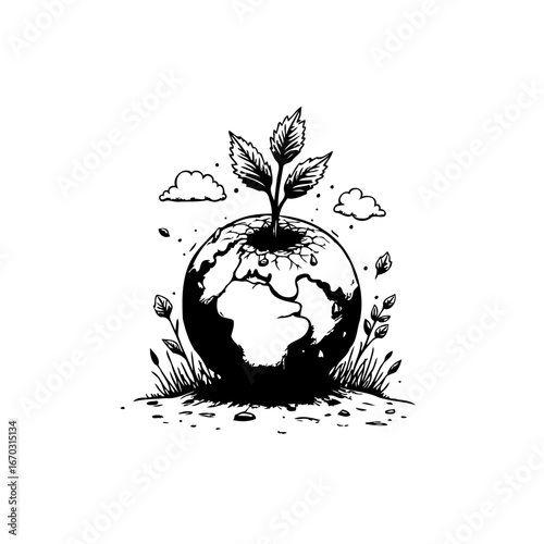 Conceptual depiction of the earth flourishing showcasing a planet growing new vegetation