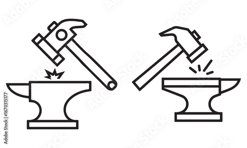 Blacksmith and Anvil Illustration: A Black and White Vector Image