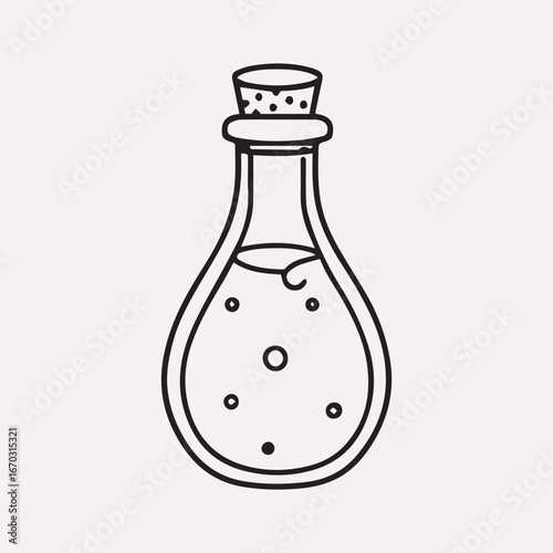 Black outline of a potion bottle with cork and bubbles liquid
