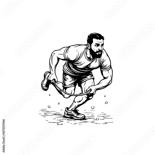 Dynamic fitness illustration portrays determined athlete in rope skipping exercise with focus and