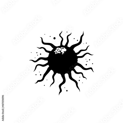 Eerie solar entity with swirling appendages casting subtle shadows on an ethereal canvas