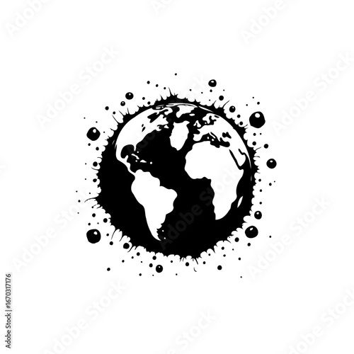 Global sphere depiction with abstract splatters illustrating interconnectedness and the fragility
