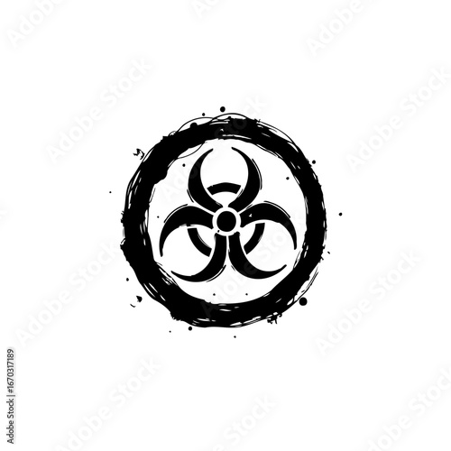 Grunge stylized biohazard symbol artwork with splash effect for environmental health caution warning