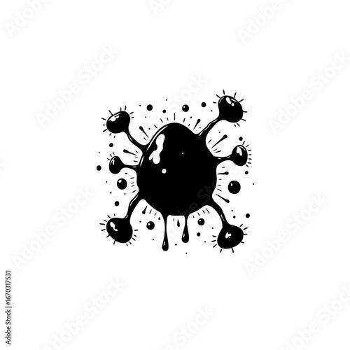 Ink blot creation showcasing fluidity and dynamic movement with dripping droplets creating a