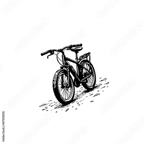 Monochromatic mountain bicycle on a granular surface illustration offering dynamic movement