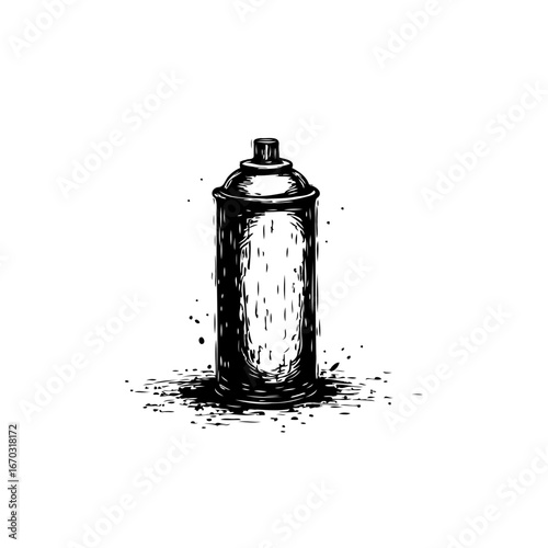 Monochrome aerosol illustration displaying urban expression with artistic spray canister depiction