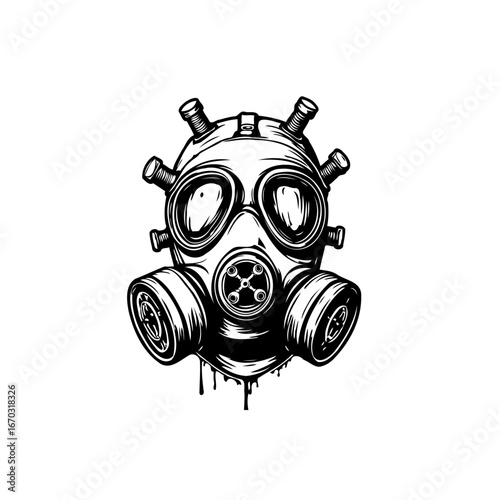 Monochrome depiction of a gas mask symbolizing protection against an unseen airborne hazardous