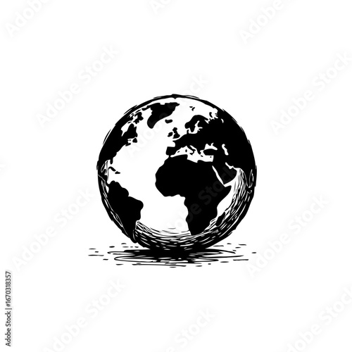 Monochrome depiction of a planet with continental landmasses displayed earth globe world geography