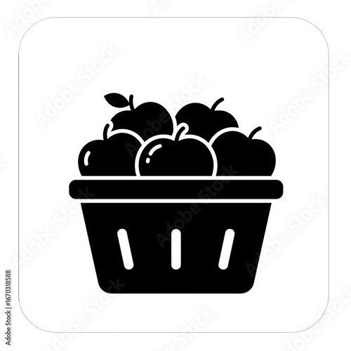 Basket filled with apples in simple black silhouette style for Apple Savior